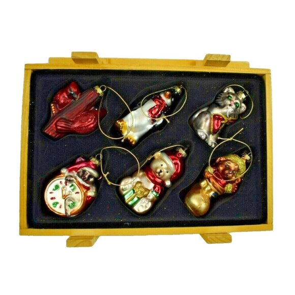 Santa's Workbench Holiday Christmas Ornament 6 Piece Set with Wooden Box - Picture 1 of 9
